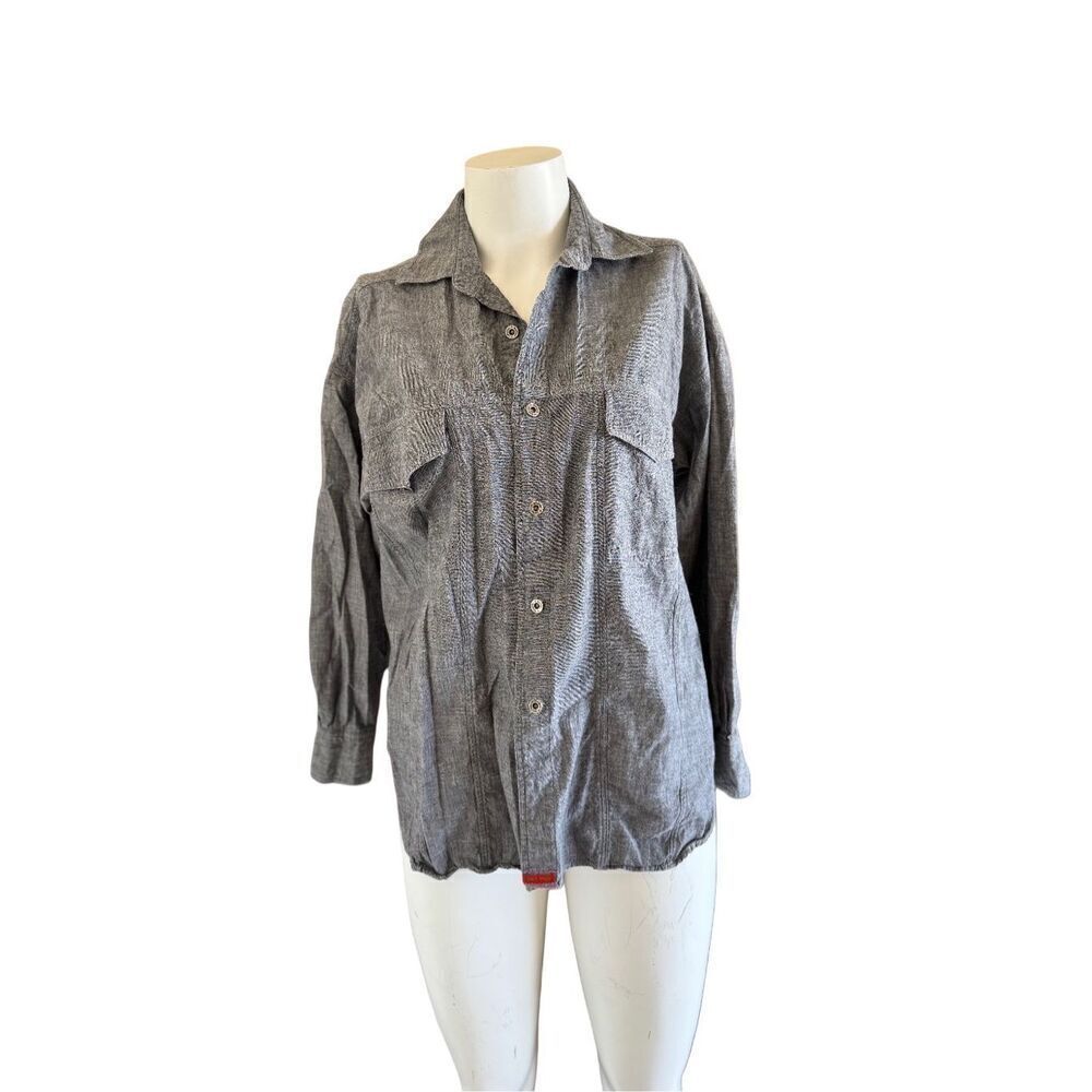 Bonjour women's cotton grey button up collared long sleeve shirt utility